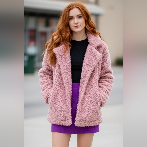 P.J. Salvage Jackets & Blazers - P.J. Salvage Pink Faux Fur Coat-oversized Small